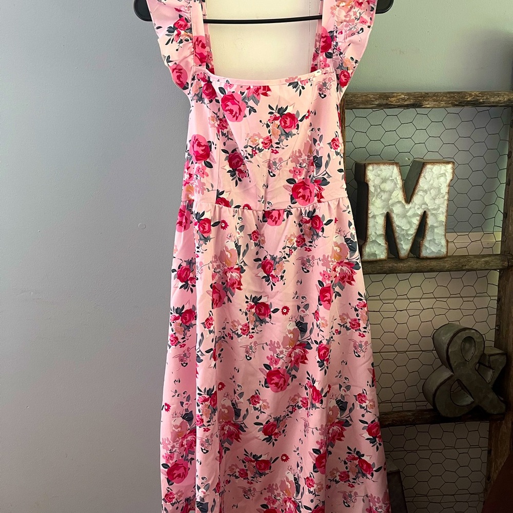 Pink floral silk dress